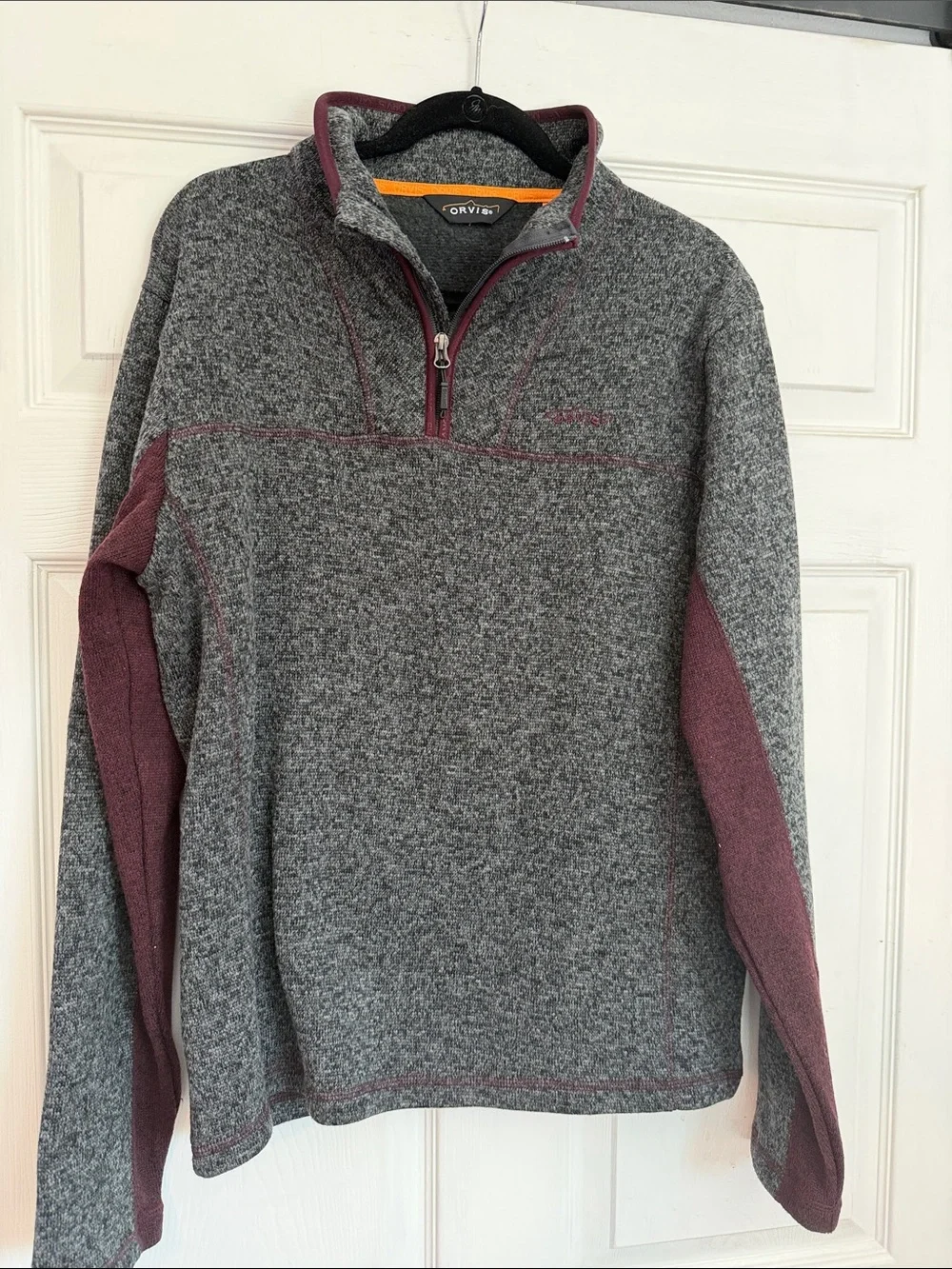 Orvis Gray and Burgundy Quarter-Zip Knit Pullover